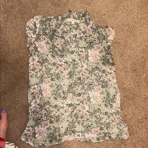 LOFT Green and Pink Floral Top